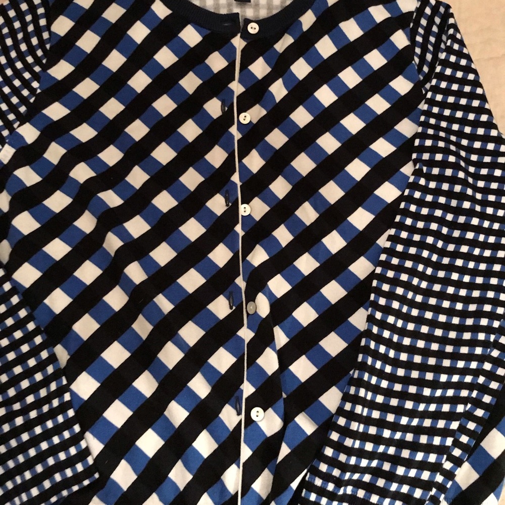 Lands End Navy Check Cotton Cardigan L/P